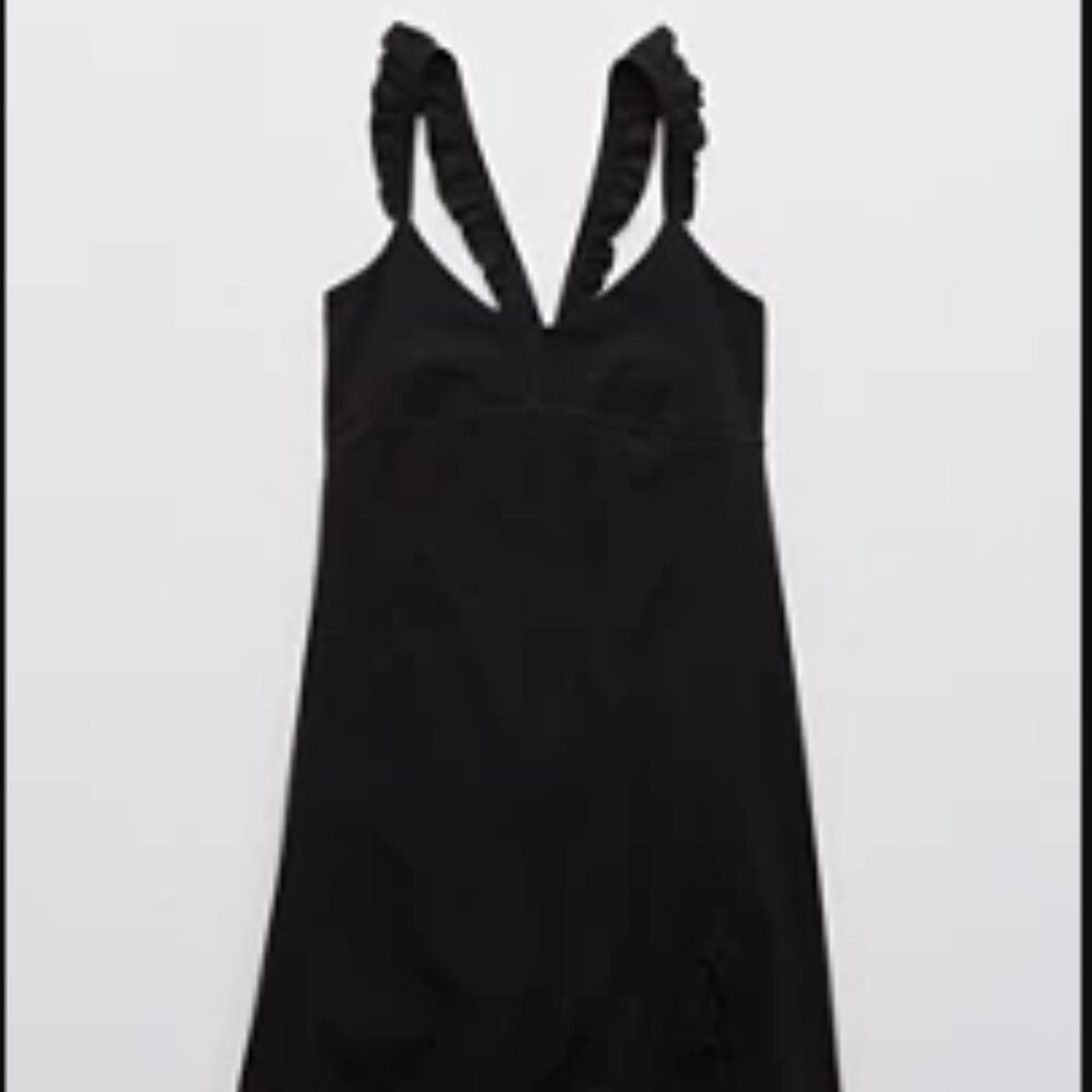 aerie Black Mini Dress with Ruffle Straps